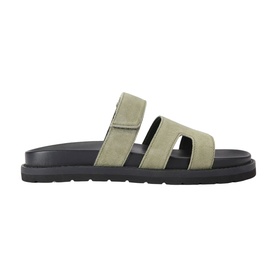 KG by Kurt Geiger green suede men's slide sandals with double velcro straps and black chunky sole