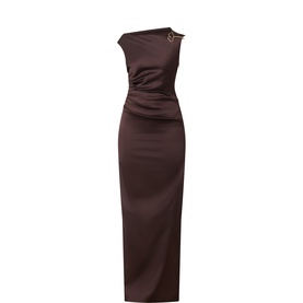 Dream Asymmetric-Shoulder Satin Gown Dress