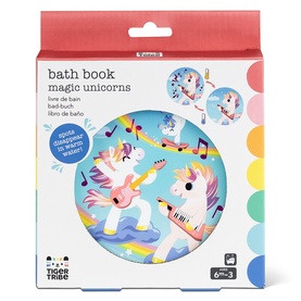 Tiger Tribe Magic Unicorns Bath Book in multicolour packaging, featuring illustrated unicorns with musical notes, for ages 6 months to 3 years