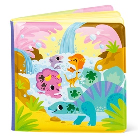 Tiger Tribe multi-coloured children's bath book featuring illustrated baby dinosaurs playing in a waterfall scene