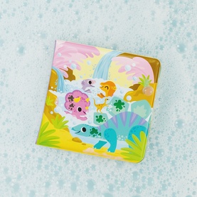 Tiger Tribe multi-coloured children's bath book featuring illustrated baby dinosaurs in a tropical waterfall scene