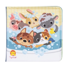 Tiger Tribe multi-coloured children's bath book featuring cartoon farm animals playing in a bubble bath