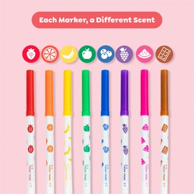 Tiger Tribe scented marker pens in multi colours, set of 8 with fruit-themed barrel designs and matching scent icons shown above
