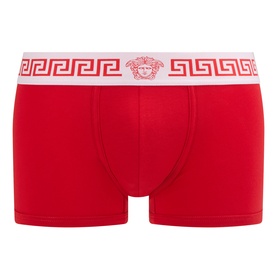 Versace Boxers in red with white Greca-patterned waistband and Medusa logo detail, cotton-elastane blend