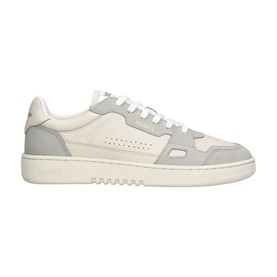 Axel Arigato grey and off-white leather low-top trainers with perforated detail, white laces and chunky cream sole