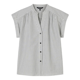 Whistles white stripe short sleeve button-front blouse with raglan sleeves and collarless neckline