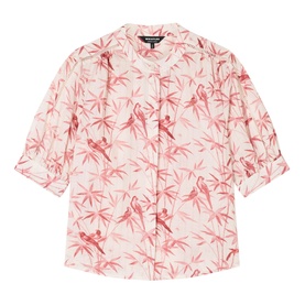 Whistles pink bamboo print shirt with 3/4 roll-up sleeves and button-front placket