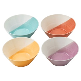 Royal Doulton set of 4 bowls in multi colourway, each bowl half white with pastel tones of mint, coral, yellow and lilac