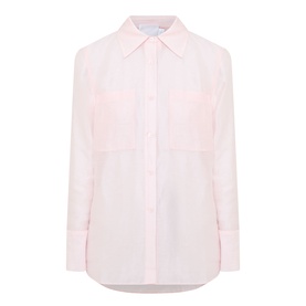 Aligne light pink long-sleeve shirt with point collar, button placket, and curved hem in Tencel lyocell and linen blend