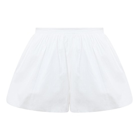 Aligne Paulo Bubble Shorts in white, mid-rise wide-leg fit with bubble hem, narrow waistband, and poplin fabric