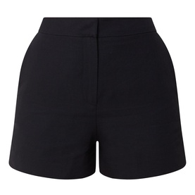 Aligne black linen-blend tailored shorts with high waist, concealed fly front and side pockets