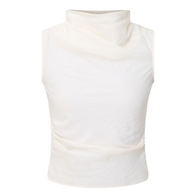 Aligne Dana Sheer Textured Blouse in ivory, sleeveless with draped cowl neckline, semi-sheer textured finish and pin hem detail