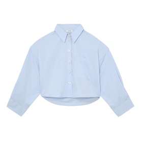 Reiss blue cropped shirt with pointed collar, long sleeves, and button-front fastening