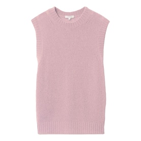 Jigsaw pink knitted sleeveless sweater vest with ribbed hem and crew neckline