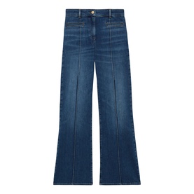 Reiss mid blue wide-leg jeans with front seam detail, five-pocket styling, and gold-tone button fastening
