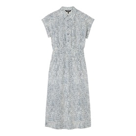 Whistles blue abstract print midi shirt dress with cap sleeves, elasticated waist, and button placket detail