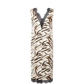 Zebra Print Lace-Trim Slip Dress
