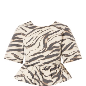 Zebra Print Denim Flounce Top