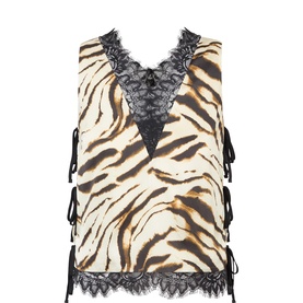 Zebra Print Lace-Trim&nbsp;Blouse