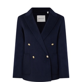 Gant Evening Blue double-breasted wool blazer with gold buttons and notched lapels, laid flat