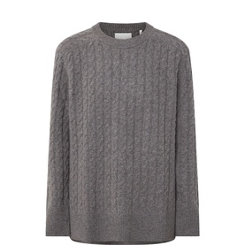 Gant Wool-Cashmere Cable Knit Sweater in Brown Melange, crew neckline, long sleeves, cable knit pattern, ribbed trims