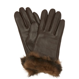 Leather Shearling-Cuff Gloves