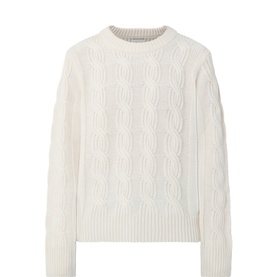 Gant Wool Blend Cable Knit Sweater in cream with cable knit pattern, crew neckline, long sleeves, and ribbed trims