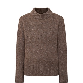 Gant caramel brown wool-blend funnel neck jumper with flecked texture and ribbed cuffs and hem