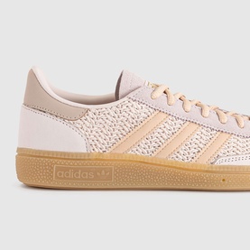 Adidas trainer in Wonder Quartz Halo Blush, suede and mesh upper with tonal three stripes, gum rubber sole