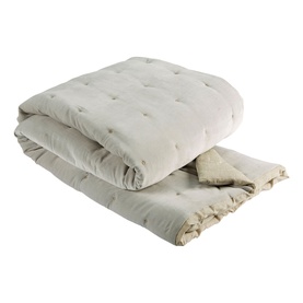 Christys platinum tufted comforter, folded to show quilted texture and cream fleece lining detail