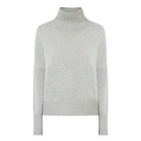 Lisa Yang Heidi Turtleneck Cashmere Sweater in Dove Grey, featuring ribbed turtleneck collar, ribbed cuffs and straight hemline.
