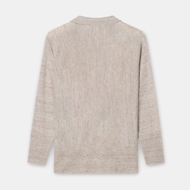 Mint Velvet Open Collar Trim Top in cream, back view showing long batwing sleeves and relaxed linen-cotton knit finish.