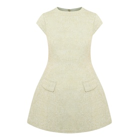 Odd Muse Tweed Flap Pocket Mini Dress in green, cap sleeves, round neckline, flap pockets, fitted waist, voluminous mini skirt