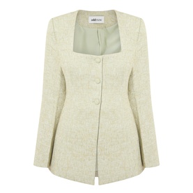 Odd Muse green tweed blazer jacket with square neckline, three-button front fastening and structured silhouette