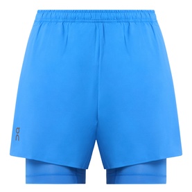 On Running Jay Heather Shorts in blue, elasticated waist, 2-in-1 design with inner compression layer