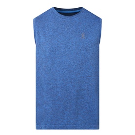 On Running Performance T-Shirt in Jay Heather blue marl, sleeveless crew neck design with small logo detail on chest