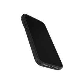 Otterbox black smartphone case with textured sides and cut-outs for charging port and buttons, angled view