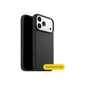 Otterbox black solid iPhone case with triple camera cutout, shown front and back view