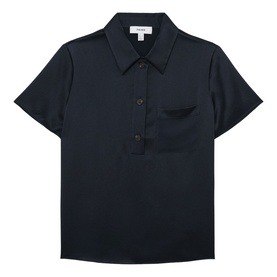 Reiss blue short-sleeve polo shirt with chest pocket and button placket, flat lay