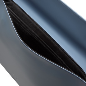Rains Laptop Case in Blue Dusk, open top view showing black interior lining and internal card slot, polyurethane-coated finish