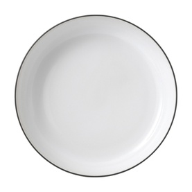 Royal Doulton white dinner bowl with subtle dark rim detail, shot from above on white background.