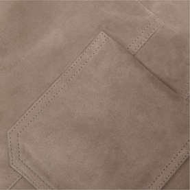 Reiss womenswear beige suede fabric close-up showing stitched patch pocket detail