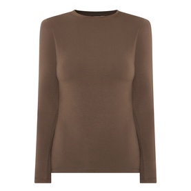 Selected Femme knitwear in Delicioso brown, long-sleeve crew neck top in slim-fit lyocell blend