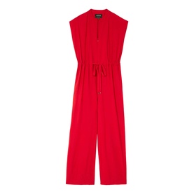Whistles red sleeveless jumpsuit with V-neckline, drawstring waist, and wide-leg trousers