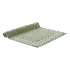 Christys Bath Towelling mat in Bay Leaf Green with ribbed border detail and rolled corner, shown flat