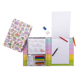 Tiger Tribe Arts and Crafts Set in multi, open box revealing colouring book, pencils, crayons, eraser and colourful pages
