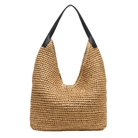 Whistles beige woven straw hobo shoulder bag with single black leather top handle