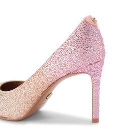Carvela court heel in multi pink crystal embellishment, stiletto heel, pointed toe, rear angle view