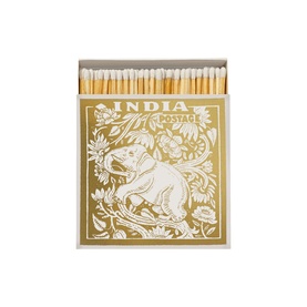 Archivist India luxury match box in gold and white with decorative elephant motif, containing long white-tipped matches