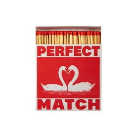 Archivist Perfect Match red matchbox with swan heart design and gold-tipped matches, large luxury gift box